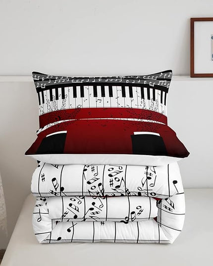 Erosebridal Music Notes Comforter Set for Kids Boys Teens Men Piano Keys Down Comforter King Size Rock Musical Bedding Set Play Piano Duvet Sets Music Bedroom Decor with 2 Pillow Cases Red Black - LeafyLoom
