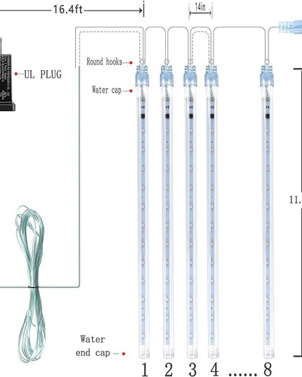 Kwaiffeo Icicle Christmas Lights Outdoor, Meteor Shower Lights 12 inch 8 Tube Cascading Lights for Xmas Tree Decor Wedding Party, Christmas Outdoor Decorations, UL Plug Multi Colored Kwaiffeo