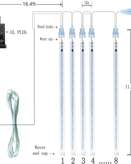 Kwaiffeo Outdoor Christmas Lights, Meteor Shower Lights 12 inch 8 Tube 192 LED Icicle Christmas Lights for Tree Thanksgiving New Year Holiday Party, Wedding Lights Wedding Decorations, Warm White Kwaiffeo