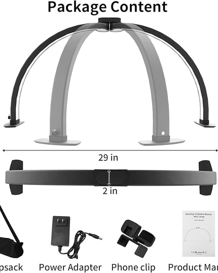 iVict Half Moon Light for Nail Desk, 29In 40W Nails Tech Light with Phone Stand, 10 Adjustable Brightness, 3 Color Temperature Led desk lamp for Nail, Tattoos, Eyebrows, Beauty(Black) - LeafyLoom