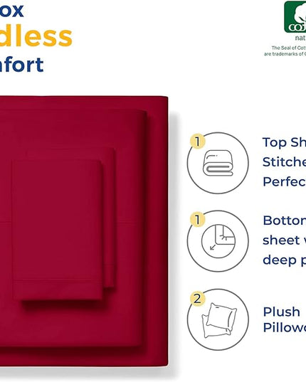 THREAD SPREAD 100% Egyptian Cotton Sheets California King Size - 600 Thread Count 4 PC Luxury Sheets Cal King Size, Soft, Cooling Hotel Luxury Bed Sheets & Pillowcases, Fits Mattress upto 18" - Red - LeafyLoom
