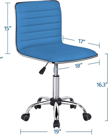 Yaheetech PU Leather Office Chairs, Ribbed Armless Swivel Chairs, Ergonomic Low Back Task Chairs with Wheels Blue - LeafyLoom