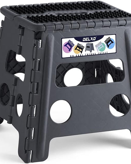 Delxo Folding Step Stool 13 inch Height Heavy Duty Foldable Step Stools for Adults and Kids,Kitchen Small Collapsible Fold Up Stepping Stool 1 Pack in Grey Dotted Texture - LeafyLoom