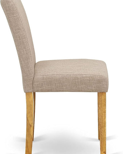 East West Furniture 1NDAB5-OAK-04 5 Piece Set includes a Rectangle Dining Room Table with Dropleaf and 4 Light Tan Linen Fabric Upholstered Parson Chairs, 30x48 Inch - LeafyLoom