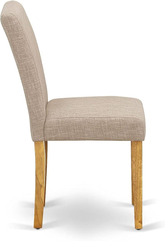 East West Furniture 1NDAB5-OAK-04 5 Piece Set includes a Rectangle Dining Room Table with Dropleaf and 4 Light Tan Linen Fabric Upholstered Parson Chairs, 30x48 Inch - LeafyLoom
