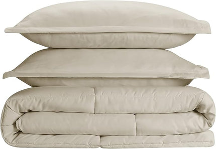 SERTA Simply Clean Ultra Soft Hypoallergenic Solid 3 Piece Comforter Set, King, Khaki - LeafyLoom
