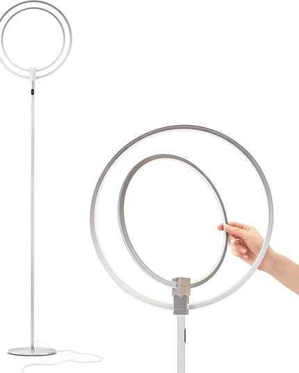 Brightech Eclipse Dimmable LED Floor Lamp, Modern Torchiere Floor Lamp for Living Rooms & Offices – Super Bright Tall Lamp with Dimmable Options for Reading, Standing Lamp Living Room Décor - Silver - LeafyLoom