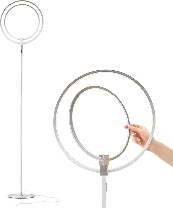 Brightech Eclipse Dimmable LED Floor Lamp, Modern Torchiere Floor Lamp for Living Rooms & Offices – Super Bright Tall Lamp with Dimmable Options for Reading, Standing Lamp Living Room Décor - Silver - LeafyLoom