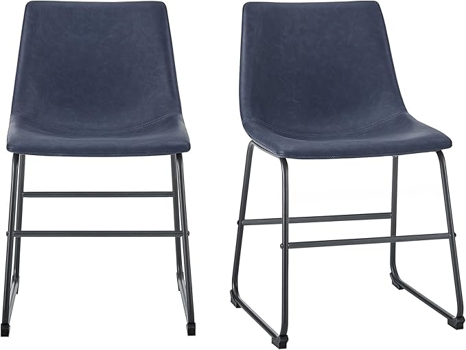 Walker Edison Douglas Urban Industrial Faux Leather Armless Dining Chairs, Set of 2, Navy Blue - LeafyLoom