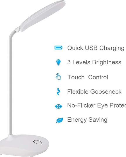 DEEPLITE LED Desk Lamp with Flexible Gooseneck 3 Level Brightness, Battery Operated Table Lamp 5W Touch Control, Compact Portable lamp for Dorm Study Office Bedroom(Set of 2) - LeafyLoom