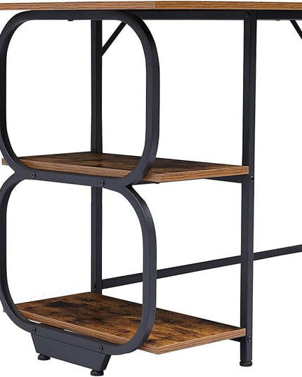Anivia Writing Computer Home Office Desk with 2 Storage Shelves on Left or Right Side, Industrial Simple Style Wood Table Metal PC Laptop Notebook, 47", Rustic Brown + Black Frame - LeafyLoom