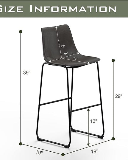 NicBex Retro Bar Stools Crazy-Horse Leather with Metal Legs Barstools, Lounge Kitchen Island Bar Stools, Set of 2, (Grey Color) (A-GE17023-USSU014) - LeafyLoom