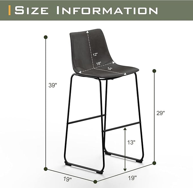 NicBex Retro Bar Stools Crazy-Horse Leather with Metal Legs Barstools, Lounge Kitchen Island Bar Stools, Set of 2, (Grey Color) (A-GE17023-USSU014) - LeafyLoom