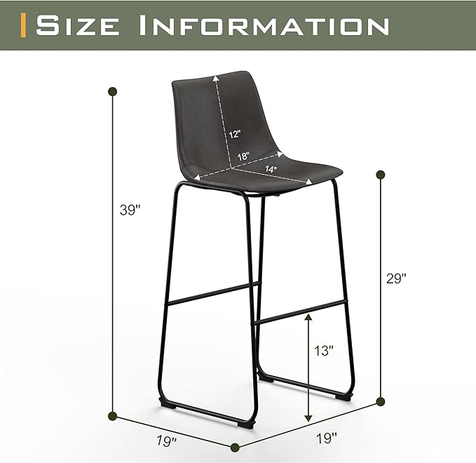 NicBex Retro Bar Stools Crazy-Horse Leather with Metal Legs Barstools, Lounge Kitchen Island Bar Stools, Set of 2, (Grey Color) (A-GE17023-USSU014) - LeafyLoom