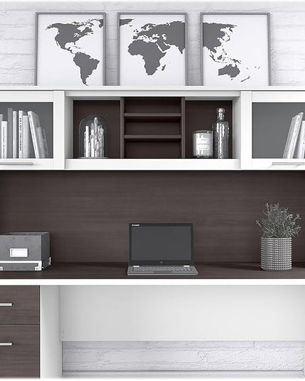 Bush Furniture Somerset 72W Desk Hutch in White and Storm Gray - LeafyLoom