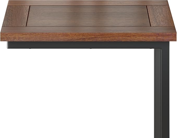 SIMPLIHOME Skyler SOLID MANGO WOOD and Metal 20 inch Wide Rectangle Wide C Side Table in Dark Cognac Brown, Fully Assembled, for the Living Room and Bedroom - LeafyLoom