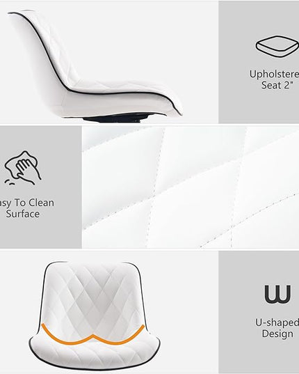 YOUNUOKE Comfortable Desk Chair, Home Office Chairs with Wheels, Armless Samll Comfy Vanity Chairs, PU Leather Computer Task Work Desk Chairs, White - LeafyLoom
