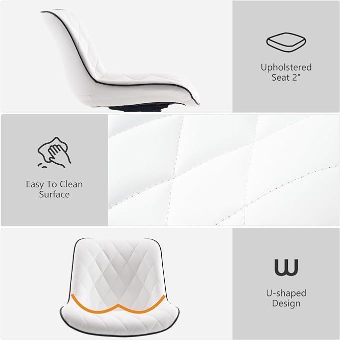 YOUNUOKE Comfortable Desk Chair, Home Office Chairs with Wheels, Armless Samll Comfy Vanity Chairs, PU Leather Computer Task Work Desk Chairs, White - LeafyLoom