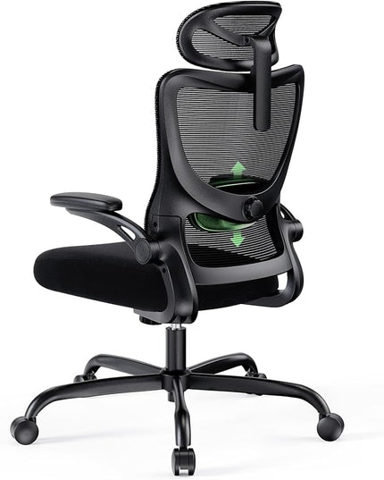 Marsail Ergonomic Office Chair with Headrest Mesh Office Computer Desk Chair with Adjustable Lumbar Support Rolling Work Swivel Task Chairs with Wheel 3D Armrests - LeafyLoom