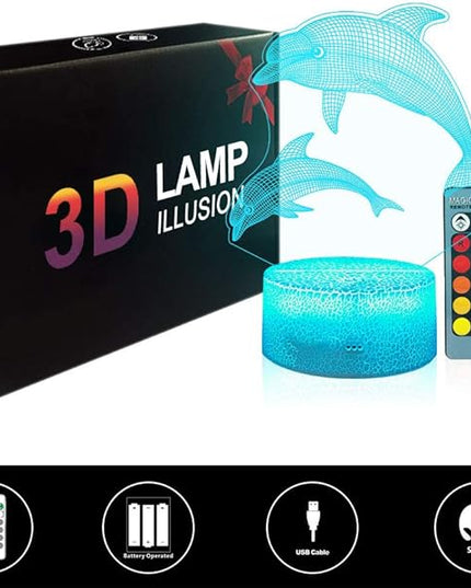 Dolphin Girls Gifts Dolphin Lamp 16 Colors Change with Remote Control 3D Optical Illusion Dolphin Decor Light As a Birthday Gift Ideas for Baby and Kids - LeafyLoom