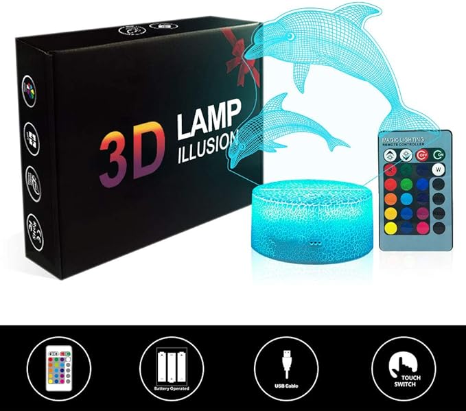 Dolphin Girls Gifts Dolphin Lamp 16 Colors Change with Remote Control 3D Optical Illusion Dolphin Decor Light As a Birthday Gift Ideas for Baby and Kids - LeafyLoom