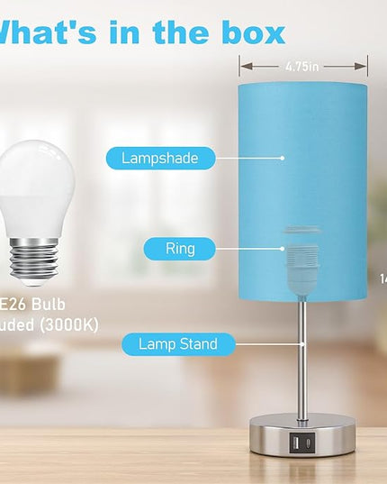 AKASUKI Table Lamp for Bedroom, 3 Way Dimmable Touch Lamp with Dual Charging Station, Small Bedside Lamps for Night Stands, Living Room, Office(LED Bulb Included) - LeafyLoom