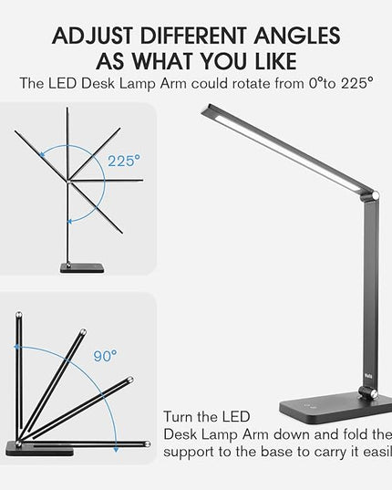 mafiti LED Desk Lamp Dimmable Table Lamp 5 Lighting Modes 3 Brightness Levels Foldable Desk Light Lamp for Home Office with Adjustable Arm, USB Charging Port, Touch Control (2 PCS) - LeafyLoom