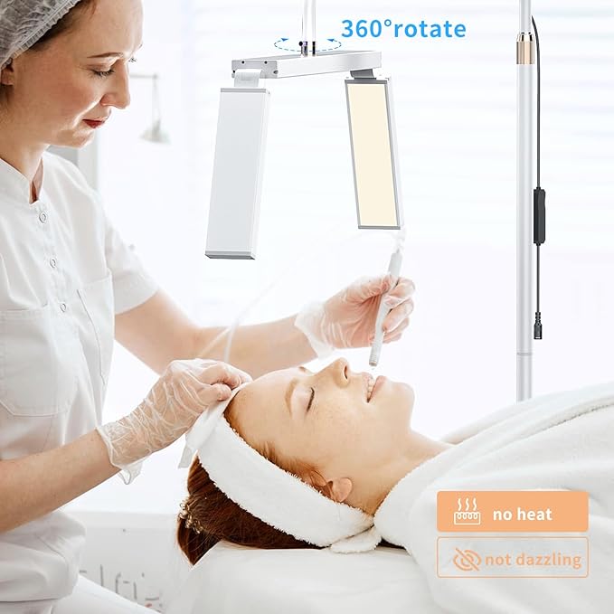 cenoz Lash Light for Eyelash Extensions, 36" Esthetician Light, Half Moon Light, Dual Arm LED Tattoo Light, Adjustable Floor LED Lamps for Makeup, Photography, Selfie, Video Recording(White) - LeafyLoom