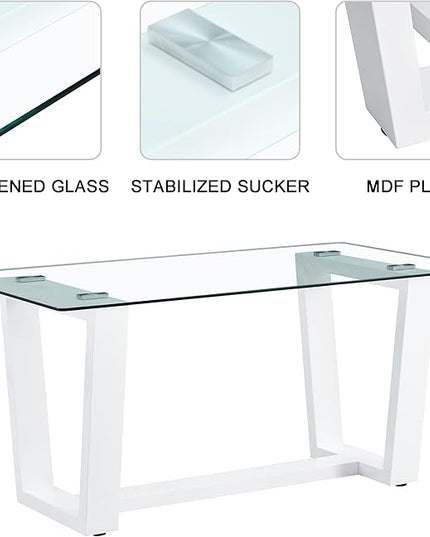 NicBex Glass Dining Table Large Modern Minimalist Rectangular for 6-8 with 0.4" Tempered Glass Tabletop and White MDF Trapezoid Bracket for Kitchen Dining Living Meeting Room Banquet Hall, White - LeafyLoom