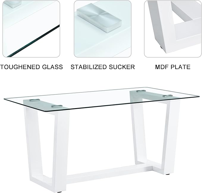 NicBex Glass Dining Table Large Modern Minimalist Rectangular for 6-8 with 0.4" Tempered Glass Tabletop and White MDF Trapezoid Bracket for Kitchen Dining Living Meeting Room Banquet Hall, White - LeafyLoom