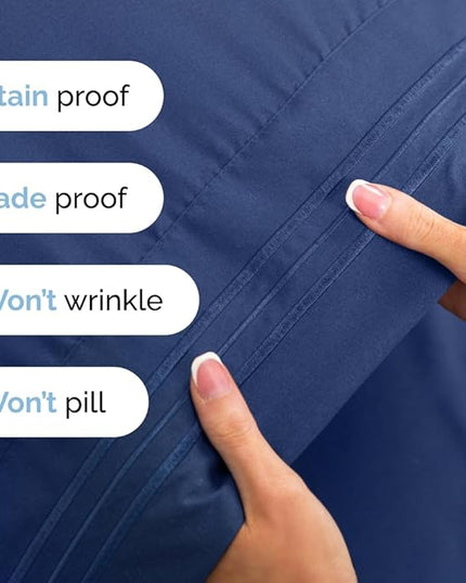 Twin Size 3 Piece Sheet Set - Comfy Breathable & Cooling Sheets - Hotel Luxury Bed Sheets for Women & Men - Deep Pockets, Easy-Fit, Extra Soft & Wrinkle Free Sheets - Navy Blue Oeko-Tex Bed Sheet Set - LeafyLoom