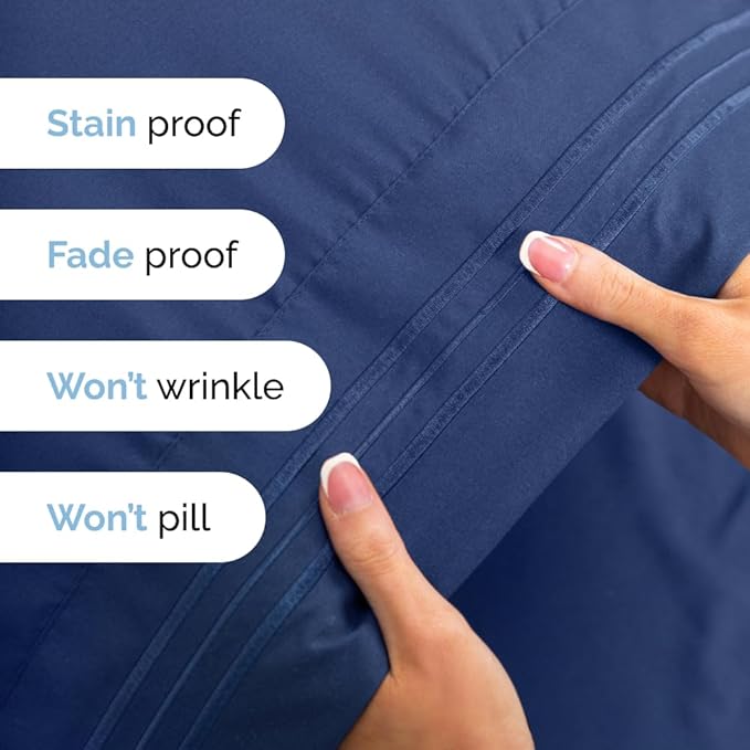 Twin Size 3 Piece Sheet Set - Comfy Breathable & Cooling Sheets - Hotel Luxury Bed Sheets for Women & Men - Deep Pockets, Easy-Fit, Extra Soft & Wrinkle Free Sheets - Navy Blue Oeko-Tex Bed Sheet Set - LeafyLoom