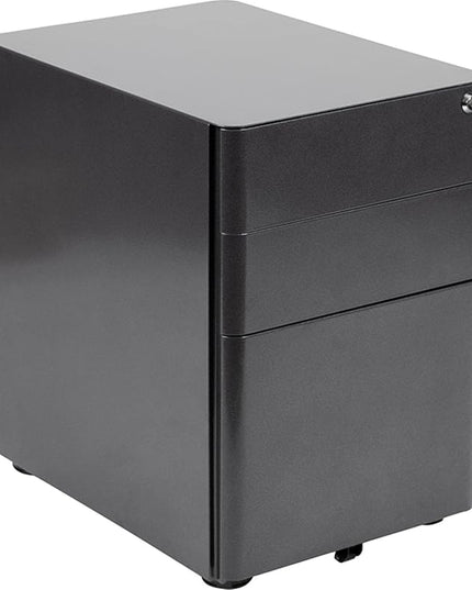 Flash Furniture Warner Modern 3-Drawer Mobile Locking Filing Cabinet with Anti-Tilt Mechanism and Hanging Drawer for Legal & Letter Files, Black - LeafyLoom