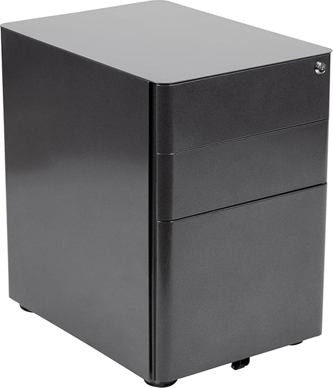 Flash Furniture Warner Modern 3-Drawer Mobile Locking Filing Cabinet with Anti-Tilt Mechanism and Hanging Drawer for Legal & Letter Files, Black - LeafyLoom