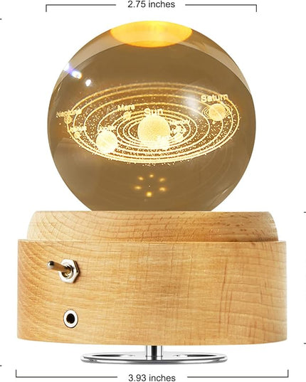 Crystal Ball Globe Solar System Music Box LED Night Light Lamp, Best Decor Gifts for Father Dad Husband Men Boyfriend Girlfriend Mom Women Wife Daughter Kids, Graduation Birthday Anniversary Wedding - LeafyLoom