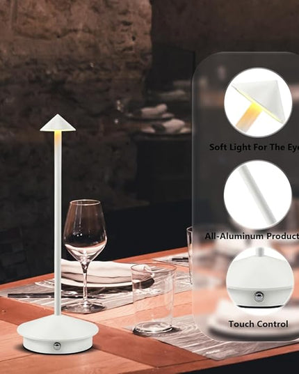 Portable LED Table Lamp with Touch Sensor, 3-Levels Brightness Metal Desk Lamp, 3 Color Touch Control Rechargeable Lamp, Night Light, Bedside Lamp,Dining Room Lamp (White) - LeafyLoom