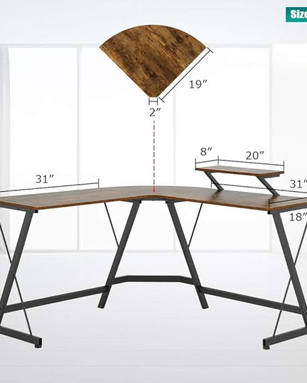 FDW Computer Desk, 51 Inchs L Shaped Desk with Large Monitor Stand Home Office Gaming Corner Desk Writing Study Workstation,Space-Saving - LeafyLoom