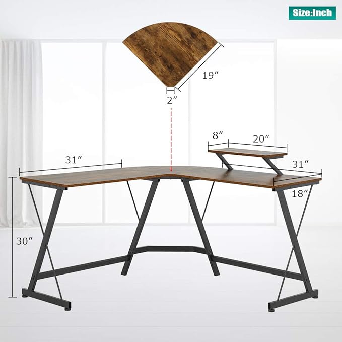 FDW Computer Desk, 51 Inchs L Shaped Desk with Large Monitor Stand Home Office Gaming Corner Desk Writing Study Workstation,Space-Saving - LeafyLoom