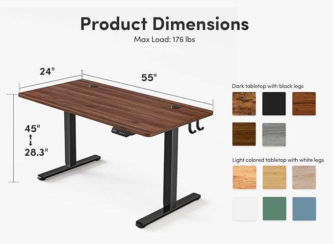 FEZIBO Electric Standing Desk, 55 x 24 Inches Height Adjustable Stand up Desk, Sit Stand Home Office Desk, Computer Desk, Black Walnut - LeafyLoom