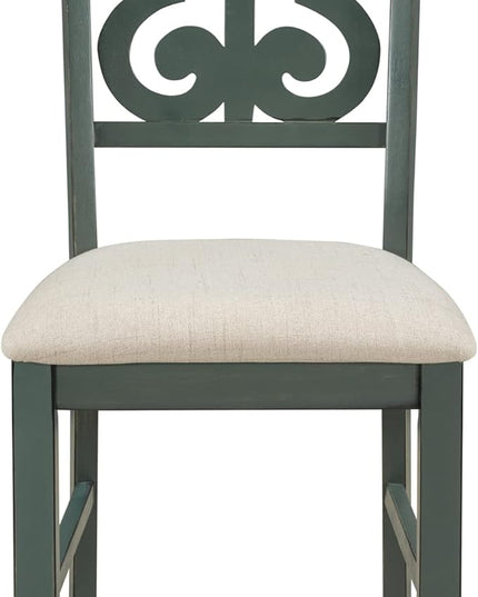 5-Piece Round Wood Dining Table and 4 Chairs Set with Special-shaped Legs and an Exquisitely Designed Retro Hollow Back, 42" L x 42" W x 30" H, Antique Blue + Dark Brown 2 - LeafyLoom
