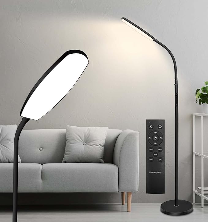 LED Floor Lamp, Bright Floor Lamps for Living Room with 1H Timer, 2700K-6500K Brightness Adjustable Gooseneck Standing Lamp with Remote & Touch Control Reading Floor Lamps for bedroom - LeafyLoom