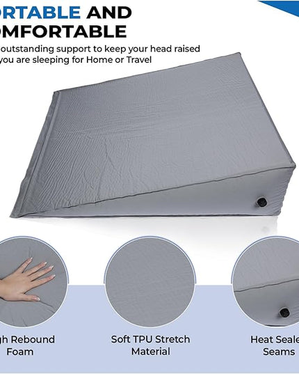 Self-Inflating Bed Wedge Pillow | Lightweight for Travel | Wedge Pillow for Sleeping and Acid Reflux, Heartburn, and GERD Pillow (TWDPRO2, 22 Inch) - LeafyLoom