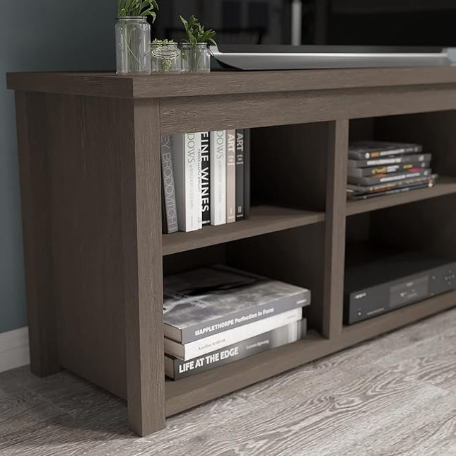 Flash Furniture Kilead TV Stand for up to 80" TVs - Modern Espresso Finish - 65" Engineered Wood Framed Media Console - 6 Open Storage Compartments - LeafyLoom