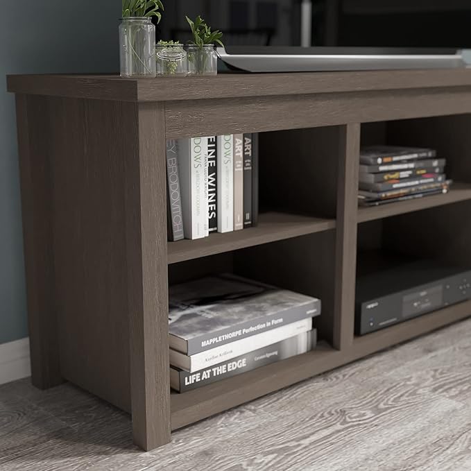 Flash Furniture Kilead TV Stand for up to 80" TVs - Modern Espresso Finish - 65" Engineered Wood Framed Media Console - 6 Open Storage Compartments - LeafyLoom