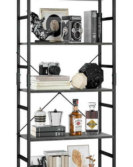 OTK 5 Tier Bookshelf, Tall Bookcase, Office Shelf Storage Organizer, Modern Book Shelf for Living Room, Bedroom, and Home Office, Dark Grey - LeafyLoom