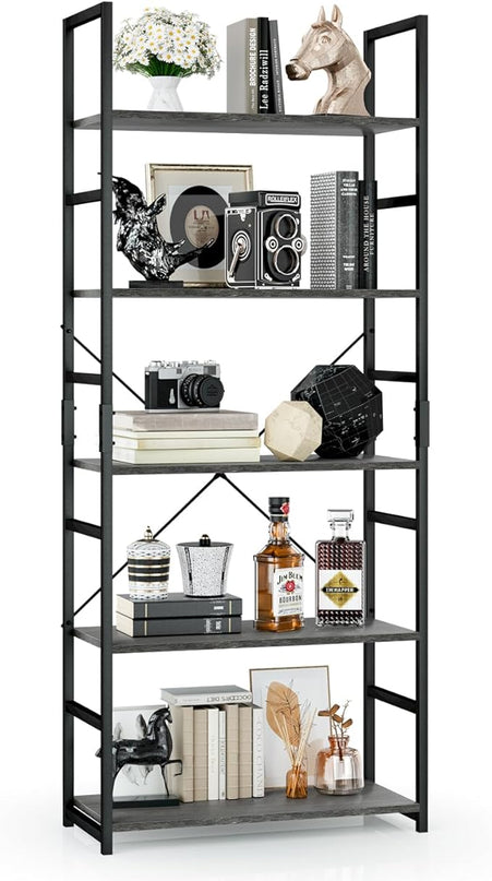OTK 5 Tier Bookshelf, Tall Bookcase, Office Shelf Storage Organizer, Modern Book Shelf for Living Room, Bedroom, and Home Office, Dark Grey - LeafyLoom