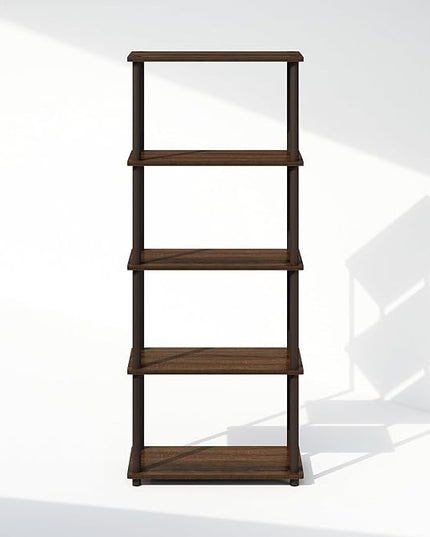 Furinno Turn-N-Tube 5-Tier Multipurpose Compact Display Rack, Shelving Unit, Bookcase, Walnut/Brown - LeafyLoom