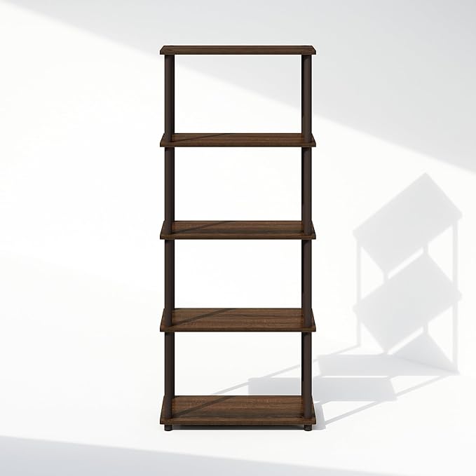 Furinno Turn-N-Tube 5-Tier Multipurpose Compact Display Rack, Shelving Unit, Bookcase, Walnut/Brown - LeafyLoom