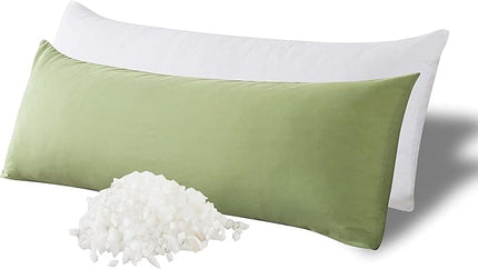 WhatsBedding Memory Foam Body Pillow with Breathable Zippered Cotton Cover, Full Body Pillow for Adults, Long Pillow for Sleeping, Firm Body Pillow Fluffy Supportive - Sage Green - LeafyLoom