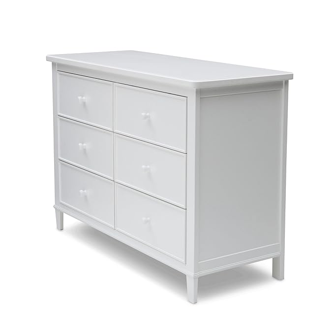 Delta Children Haven 6 Drawer Dresser, White + Perry 6-in-1 Convertible Crib - Greenguard Gold Certified, White (Bundle) - LeafyLoom